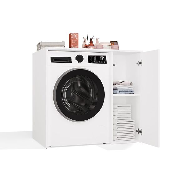 Mobiletto da Bagno per Lavatrice con Ante POLA NP 1D BIANCO 2 Ripiani