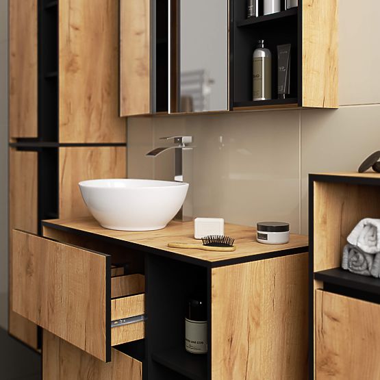 MOBILETTO DA BAGNO SOTTO LAVABO CON FORI VAMI W90 UM 2SZ 2P ROVERE CRAFT / NERO