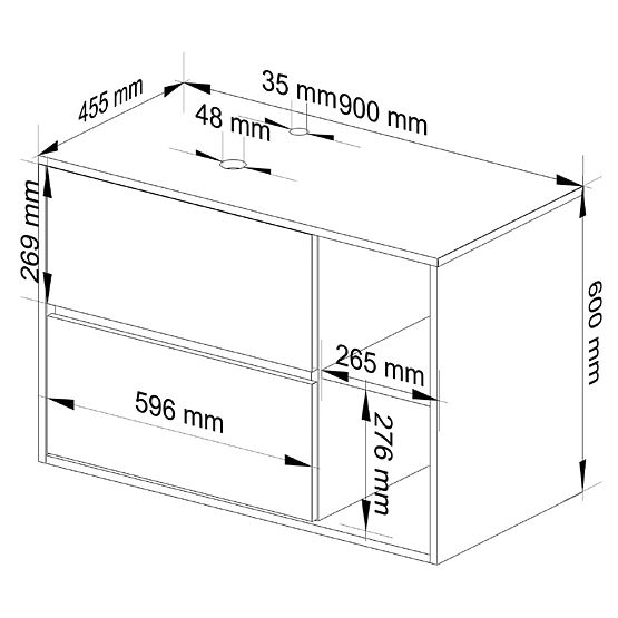 MOBILETTO DA BAGNO SOTTO LAVABO CON FORI VAMI W90 UM 2SZ 2P ROVERE CRAFT / NERO