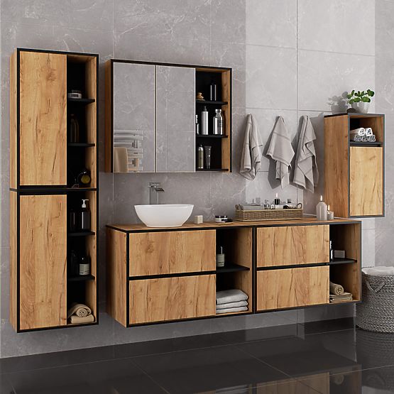 MOBILETTO DA BAGNO SOTTO LAVABO CON FORI VAMI W90 UM 2SZ 2P ROVERE CRAFT / NERO