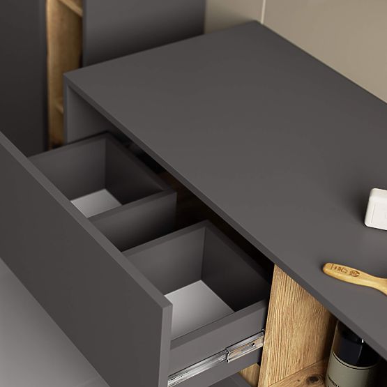 MOBILETTO DA BAGNO SOTTO LAVABO VAMI W 90 cm 2 CASSETTI GRAFITE GRIGIO / ROVERE ARTIGIANO