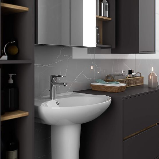 MOBILETTO DA BAGNO SOTTO LAVABO VAMI W 90 cm 2 CASSETTI GRAFITE GRIGIO / ROVERE ARTIGIANO