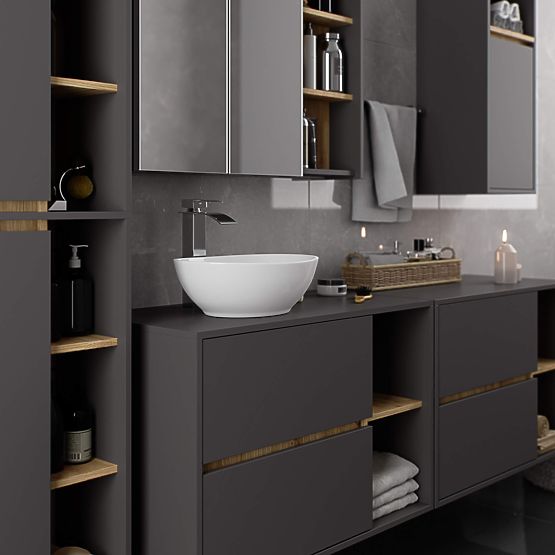 MOBILETTO DA BAGNO SOTTO LAVABO VAMI W 90 cm 2 CASSETTI GRAFITE GRIGIO / ROVERE ARTIGIANO