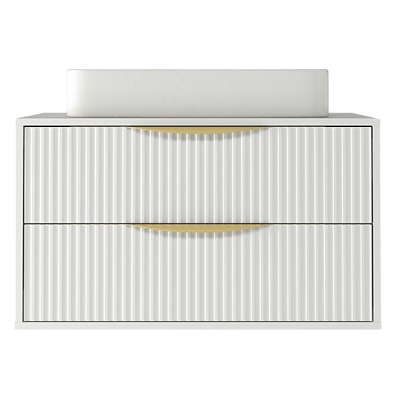 Mobiletto sotto lavabo Avila 2.0, 80 cm, scanalato, maniglie dorate, bianco