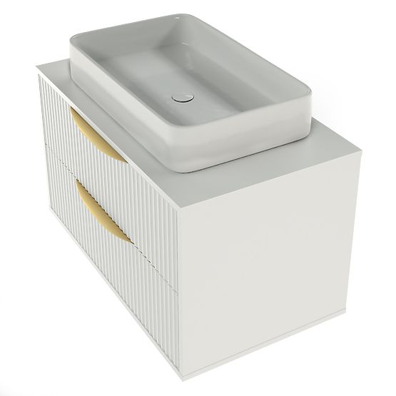 Mobiletto sotto lavabo Avila 2.0, 80 cm, scanalato, maniglie dorate, bianco