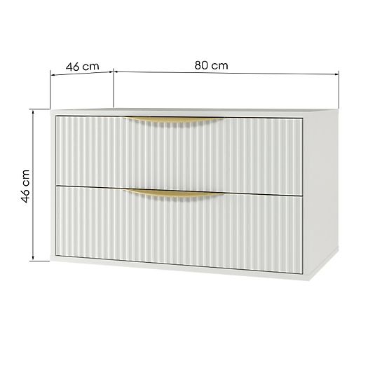 Mobiletto sotto lavabo Avila 2.0, 80 cm, scanalato, maniglie dorate, bianco