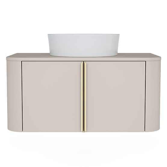 Mobiletto sotto lavabo da appoggio Bassa 80 cm, color cashmere, maniglie dorate, arrotondato