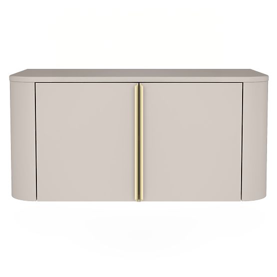 Mobiletto sotto lavabo da appoggio Bassa 80 cm, color cashmere, maniglie dorate, arrotondato