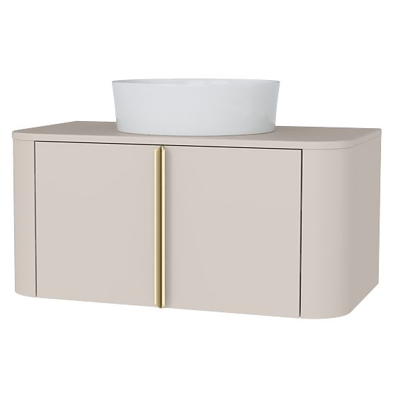 Mobiletto sotto lavabo da appoggio Bassa 80 cm, color cashmere, maniglie dorate, arrotondato