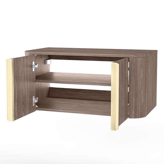 Mobiletto sotto lavabo da appoggio Bassa 80 cm, noce lincoln, maniglie dorate, arrotondato