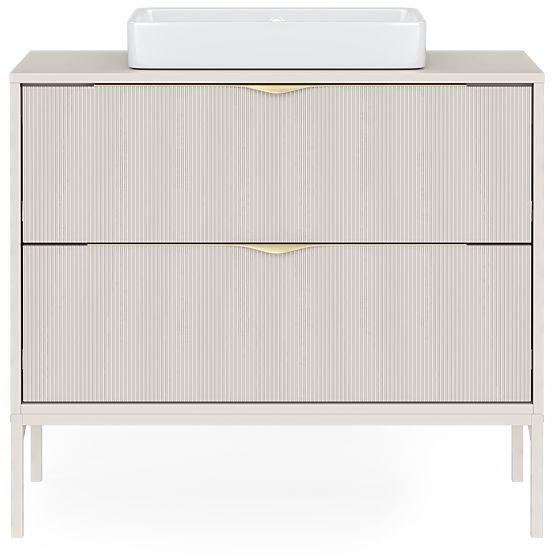 Mobiletto sotto lavabo da appoggio Livia 80 cm, color cashmere, gambe in metallo, scanalato