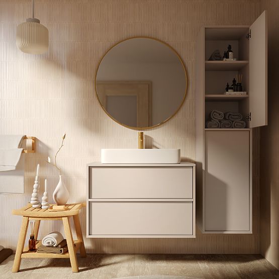 Mobiletto sotto lavabo da appoggio Mossy, 80 cm, cashmere