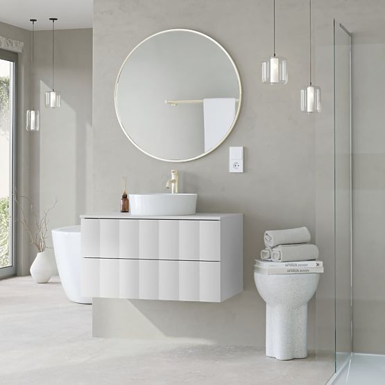 Mobiletto sotto lavabo Grita 80 cm, bianco, pannello frontale ondulato