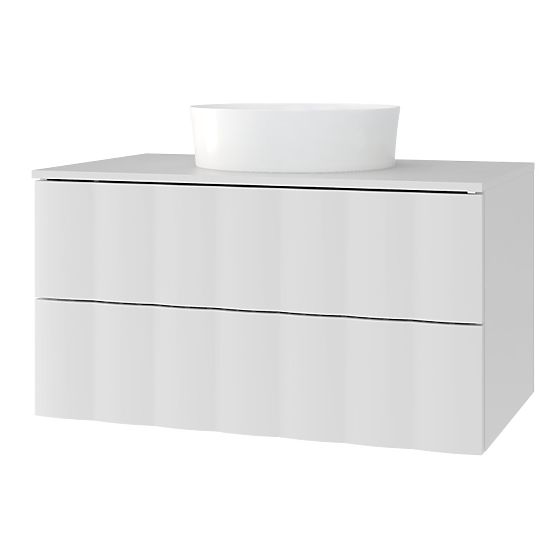 Mobiletto sotto lavabo Grita 80 cm, bianco, pannello frontale ondulato