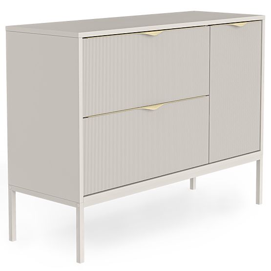 Mobiletto sotto lavabo Livia 100 cm, color cashmere, gambe in metallo, scanalato