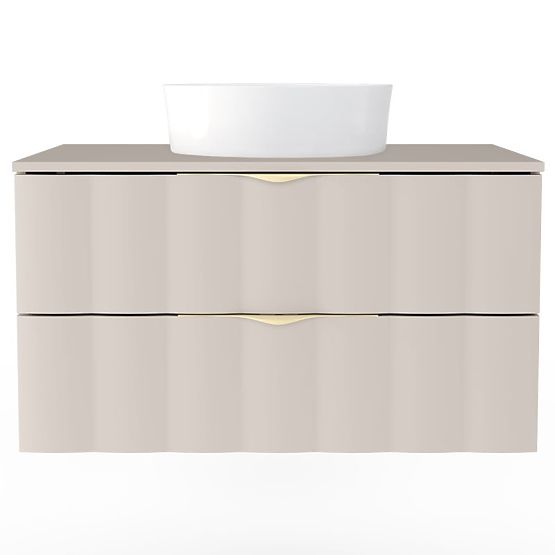 Mobiletto sotto lavabo Omi 80 cm, pannello frontale ondulato, maniglie dorate, beige cashmere