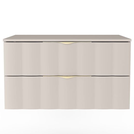 Mobiletto sotto lavabo Omi 80 cm, pannello frontale ondulato, maniglie dorate, beige cashmere