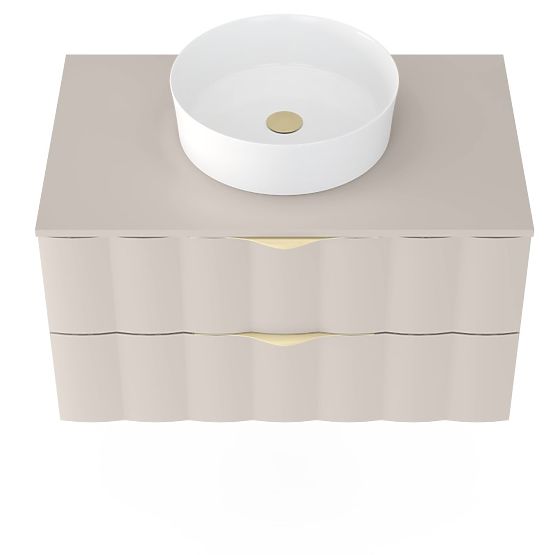 Mobiletto sotto lavabo Omi 80 cm, pannello frontale ondulato, maniglie dorate, beige cashmere