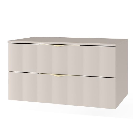 Mobiletto sotto lavabo Omi 80 cm, pannello frontale ondulato, maniglie dorate, beige cashmere