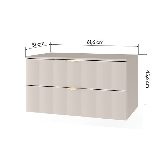 Mobiletto sotto lavabo Omi 80 cm, pannello frontale ondulato, maniglie dorate, beige cashmere