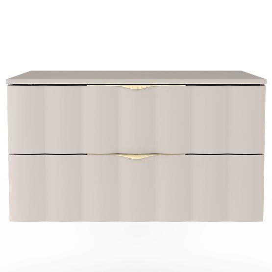 Mobiletto sotto lavabo Omi 80 cm, pannello frontale ondulato, maniglie dorate, beige cashmere