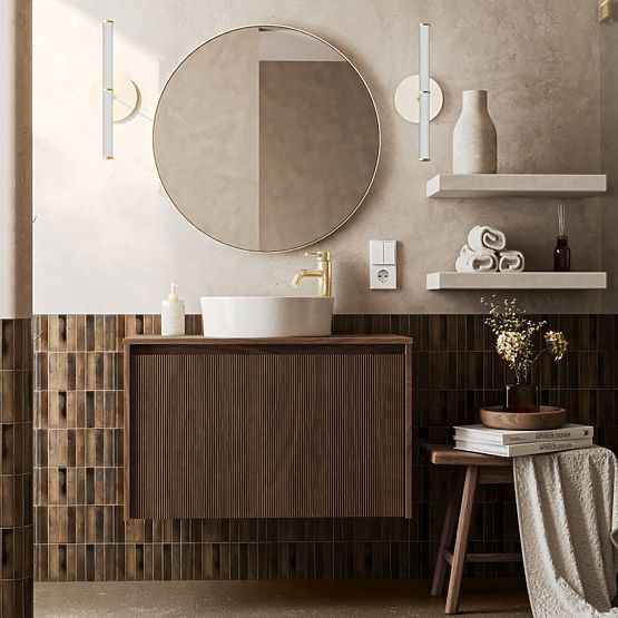 Mobiletto sotto lavabo Pezzo 80 cm, noce, scanalato