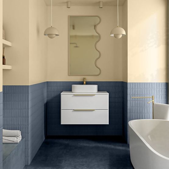 Mobiletto sotto lavabo Tidea 80 cm, bianco, maniglie dorate