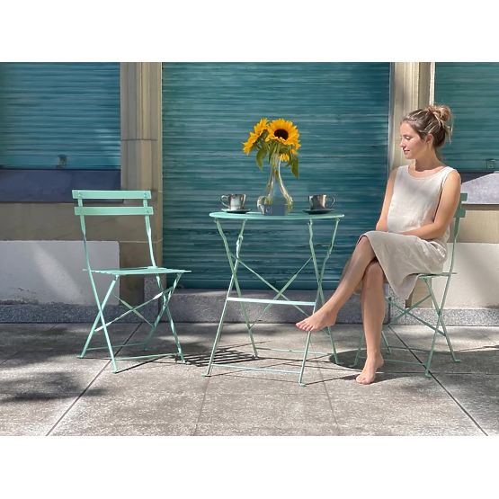 Mobili da Balcone in Acciaio (2 x sedie pieghevoli + tavolo) SEMPLICI Menta