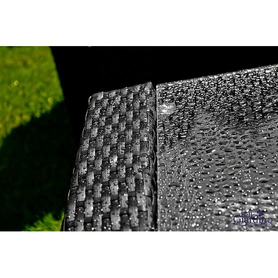 Mobili da giardino in tecnorattan (divano 123cm, 2 poltrone + tavolino) UNICO nero