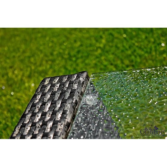 Mobili da giardino in tecnorattan (divano 123cm, 2 poltrone + tavolino) UNICO nero