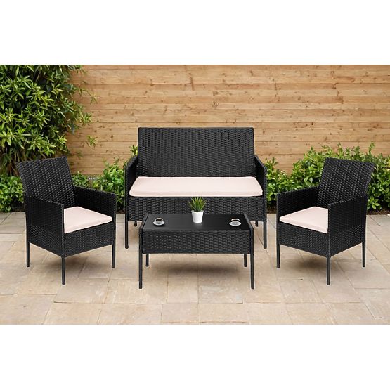 Mobili da giardino in tecnorattan set 4 in 1 MAGNOLIA nero cuscini beige