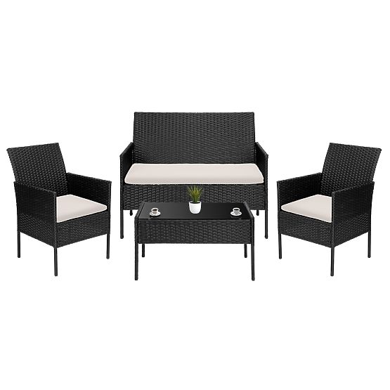 Mobili da giardino in tecnorattan set 4 in 1 MAGNOLIA nero cuscini beige