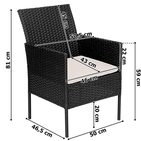 Mobili da giardino in tecnorattan set 4 in 1 MAGNOLIA nero cuscini beige