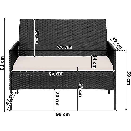 Mobili da giardino in tecnorattan set 4 in 1 MAGNOLIA nero cuscini beige