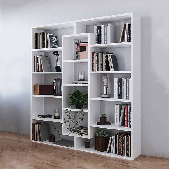 Moderna libreria autoportante con 14 ripiani bianca