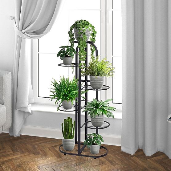 Moderno supporto per piante in metallo a 6 livelli nero