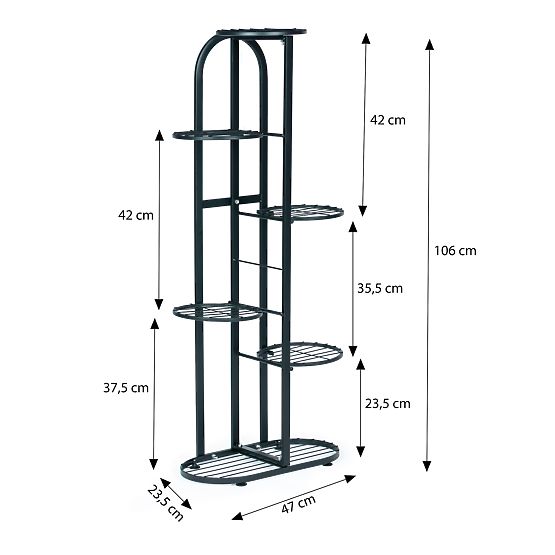 Moderno supporto per piante in metallo a 6 livelli nero