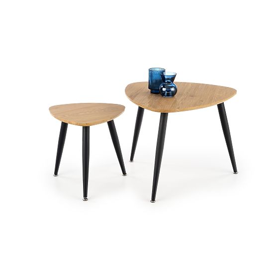NICEA 2, set di 2 tavolini rovere dorato/nero