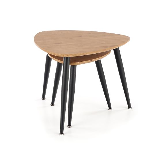 NICEA 2, set di 2 tavolini rovere dorato/nero