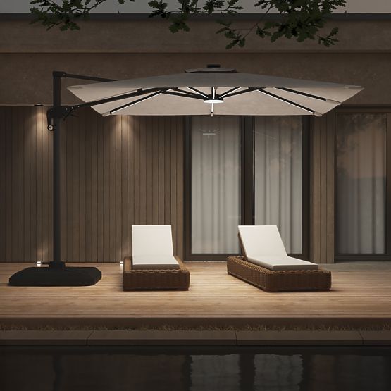 Ombrellone da giardino a sbalzo Shade Deluxe 4x3 m con custodia e illuminazione LED solare, rotante