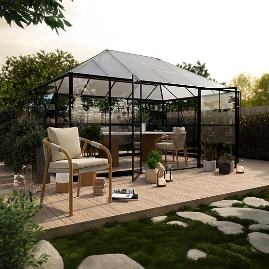 Orangeria da giardino EcoGlass Gazebo Standard con base 12 m² vetro temperato 4 mm, policarbonato 6 