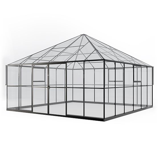 Orangeria da giardino ProGlass Gazebo Large con base 17,8 m² vetro temperato 4 mm, alluminio, nero