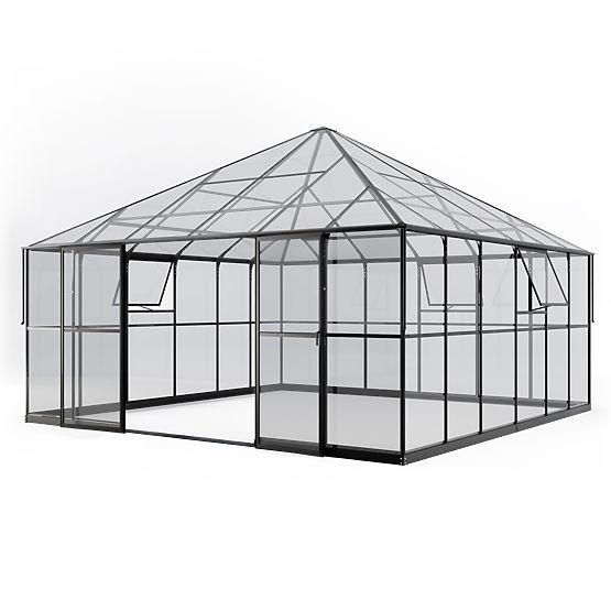 Orangeria da giardino ProGlass Gazebo Large con base 17,8 m² vetro temperato 4 mm, alluminio, nero