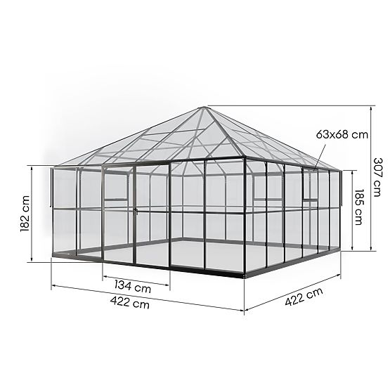 Orangeria da giardino ProGlass Gazebo Large con base 17,8 m² vetro temperato 4 mm, alluminio, nero