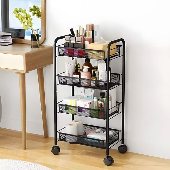 Organizzatore da cucina e bagno in metallo su ruote, 4 ripiani, nero ModernHome