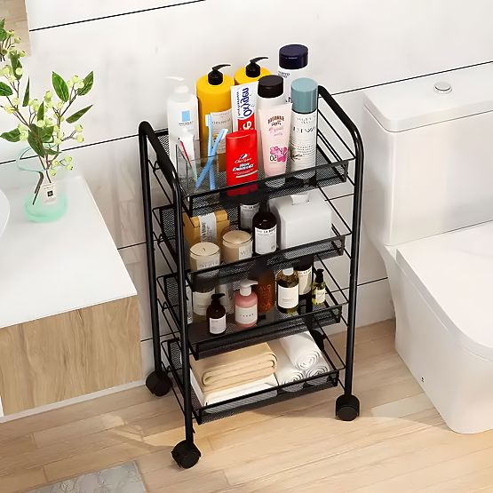 Organizzatore da cucina e bagno in metallo su ruote, 4 ripiani, nero ModernHome