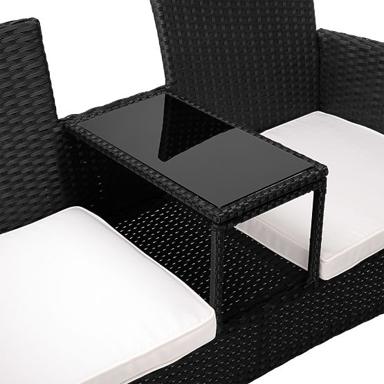 Panca da giardino in tecnorattan divano CORDOBA nero con cuscini beige