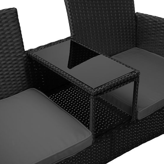 Panca da giardino in tecnorattan divano CORDOBA nero con cuscini grigi