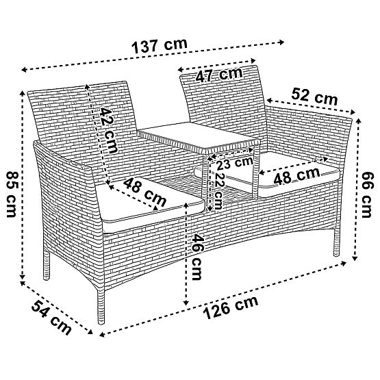 Panca da giardino in tecnorattan divano CORDOBA nero con cuscini grigi