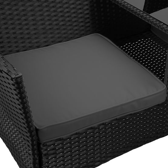 Panca da giardino in tecnorattan divano CORDOBA nero con cuscini grigi